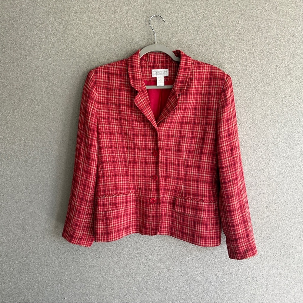 Vintage Lands' End Red Pink Plaid Blazer 8